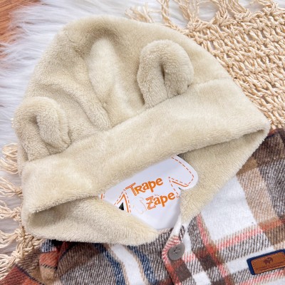 Conj. Casaco Flanelado Xadrez com Capuz de Pelinho e Calça de Moletom - Marrom